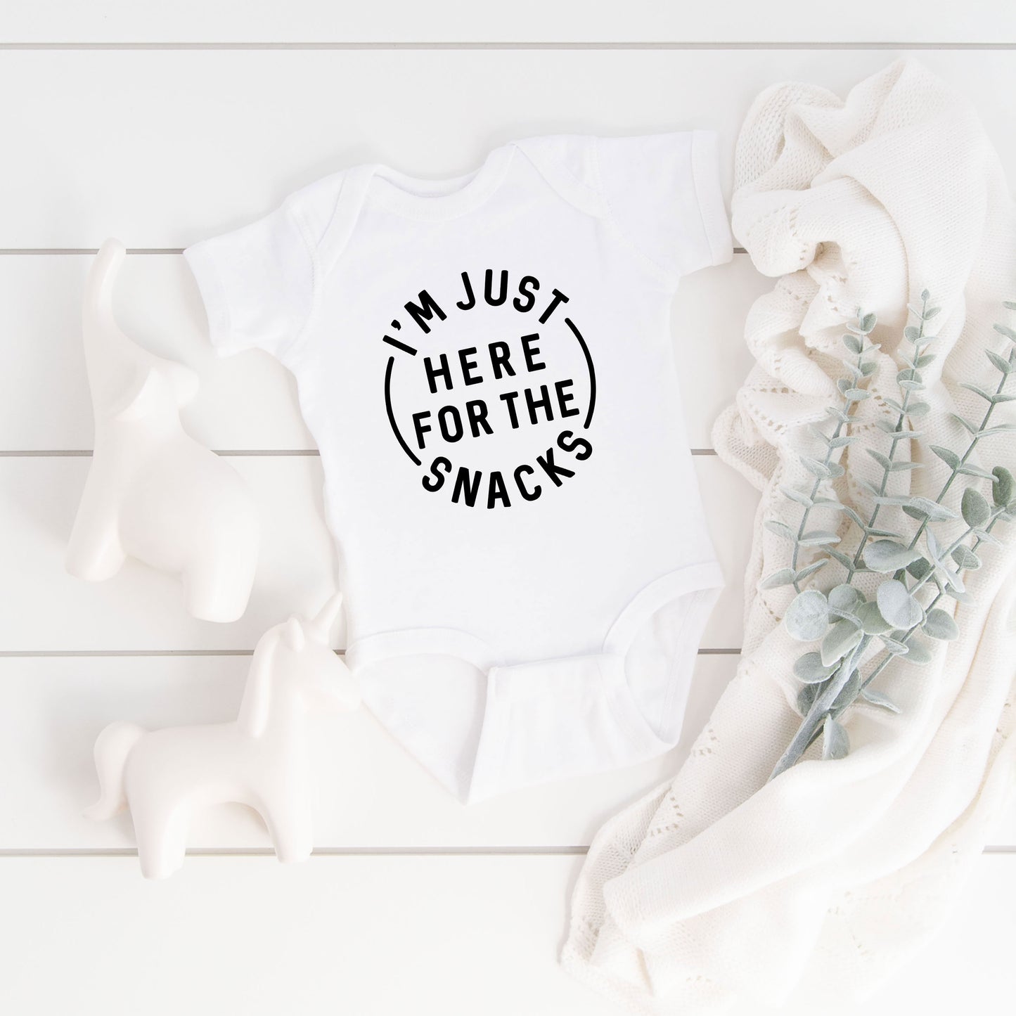 Here For The Snacks Circle | Baby Graphic Short Sleeve Onesie