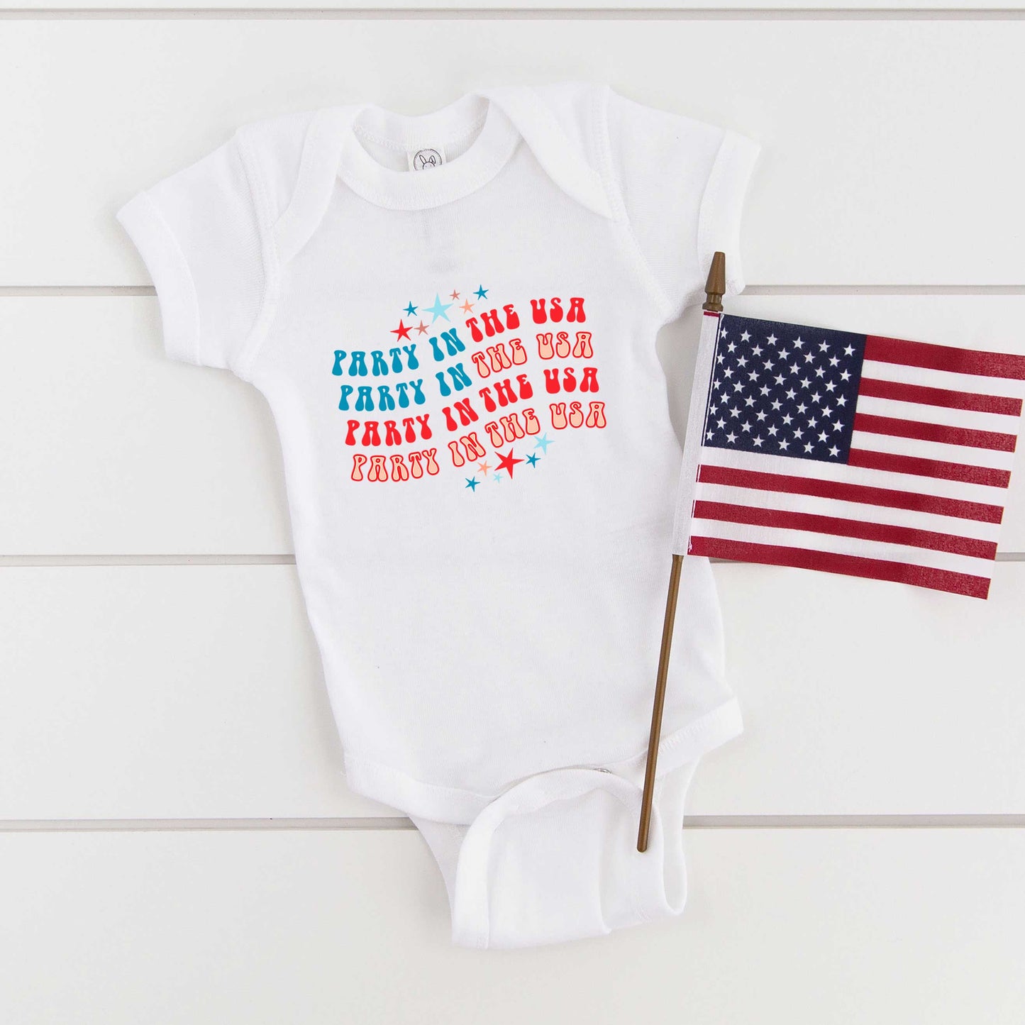 Party In The USA Wavy | Baby Graphic Short Sleeve Onesie