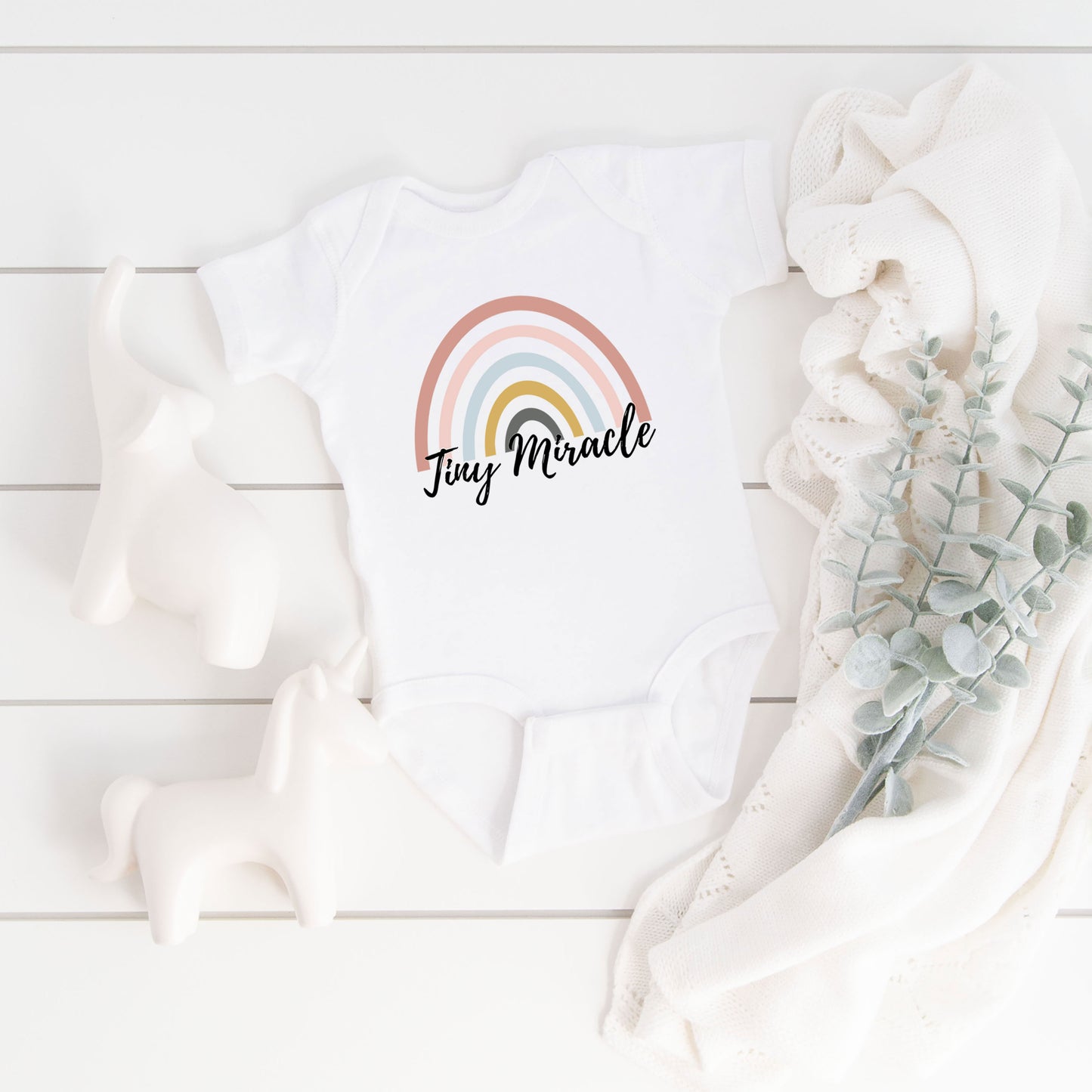 Tiny Miracle Rainbow | Baby Graphic Short Sleeve Onesie