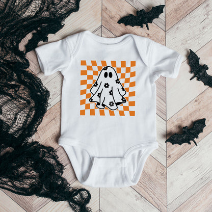 Checkered Flower Ghost | Baby Graphic Short Sleeve Onesie