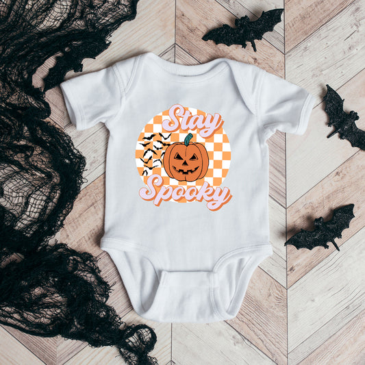 Stay Spooky Bats Checkered | Baby Graphic Short Sleeve Onesie