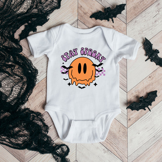 Stay Spooky Smiley Bats | Baby Graphic Short Sleeve Onesie