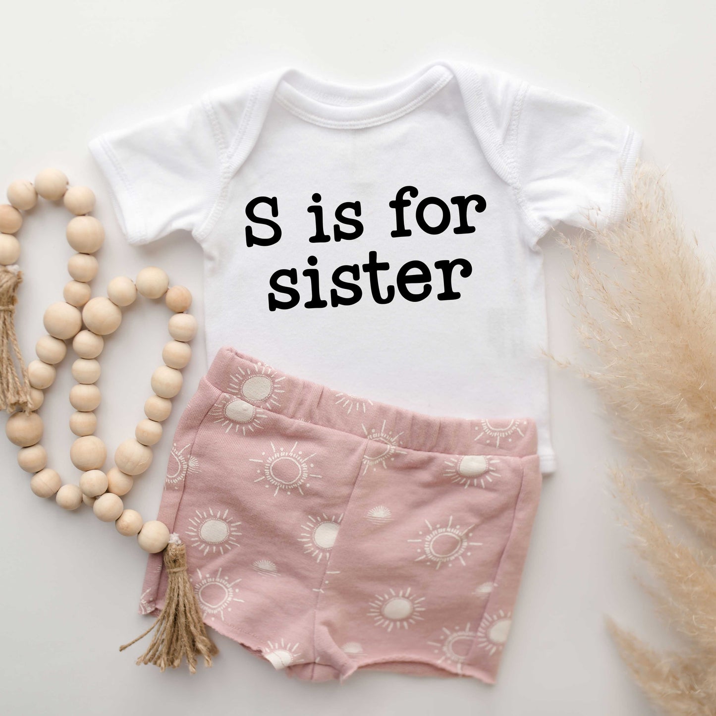 S Is For Sister | Baby Graphic Short Sleeve Onesie