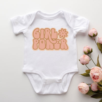 Retro Girl Power With Flower | Baby Graphic Short Sleeve Onesie