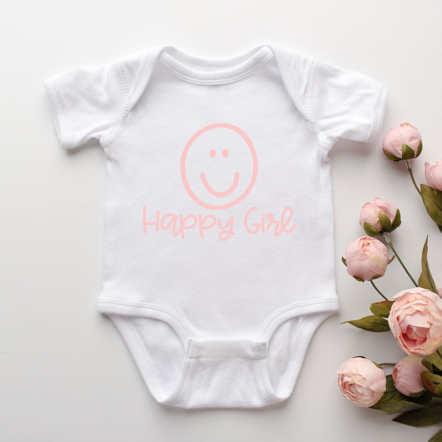 Happy Girl Smiley Face | Baby Graphic Short Sleeve Onesie