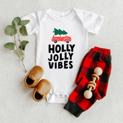 Holly Jolly Vibes Car | Baby Graphic Short Sleeve Onesie