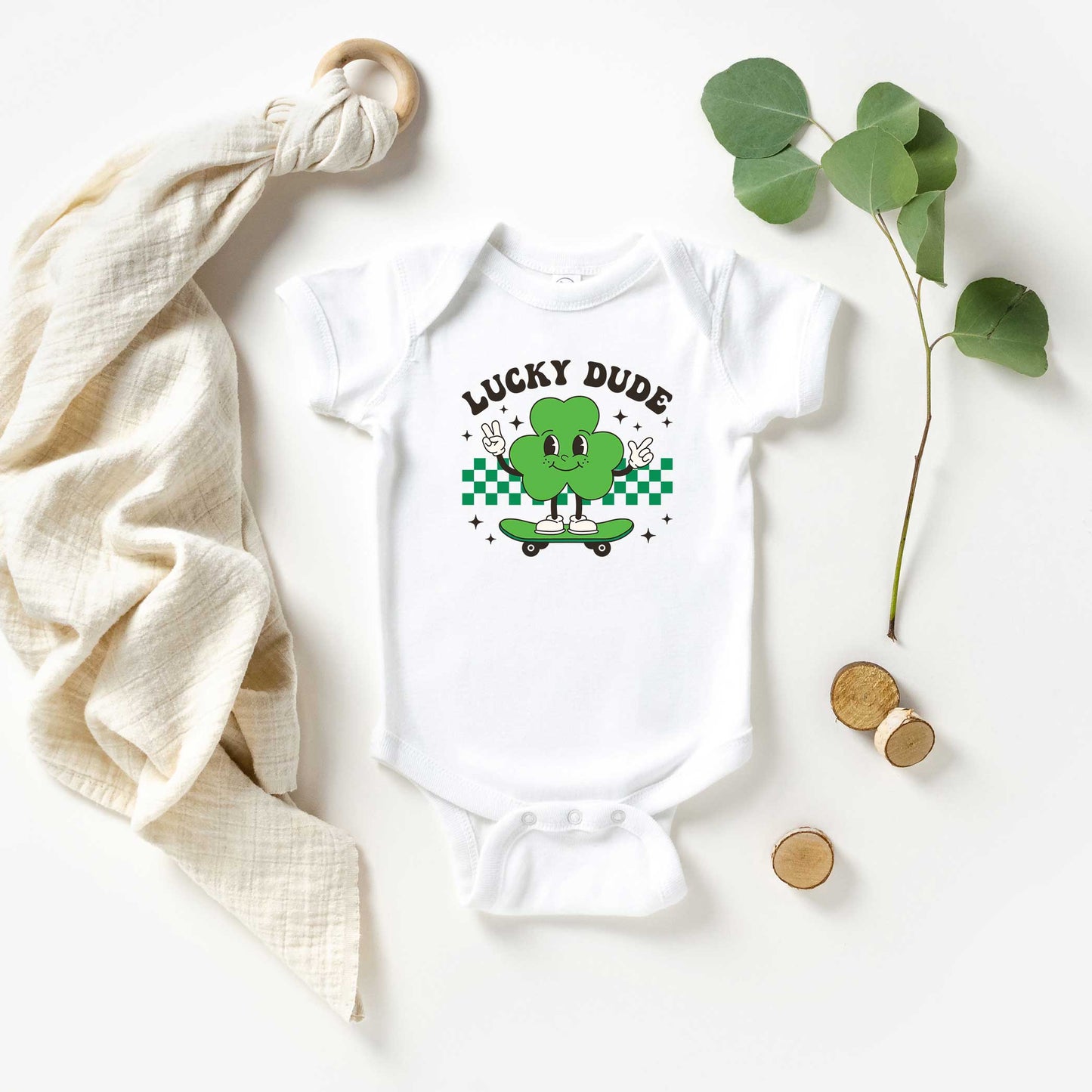 Lucky Dude Skateboard | Baby Graphic Short Sleeve Onesie