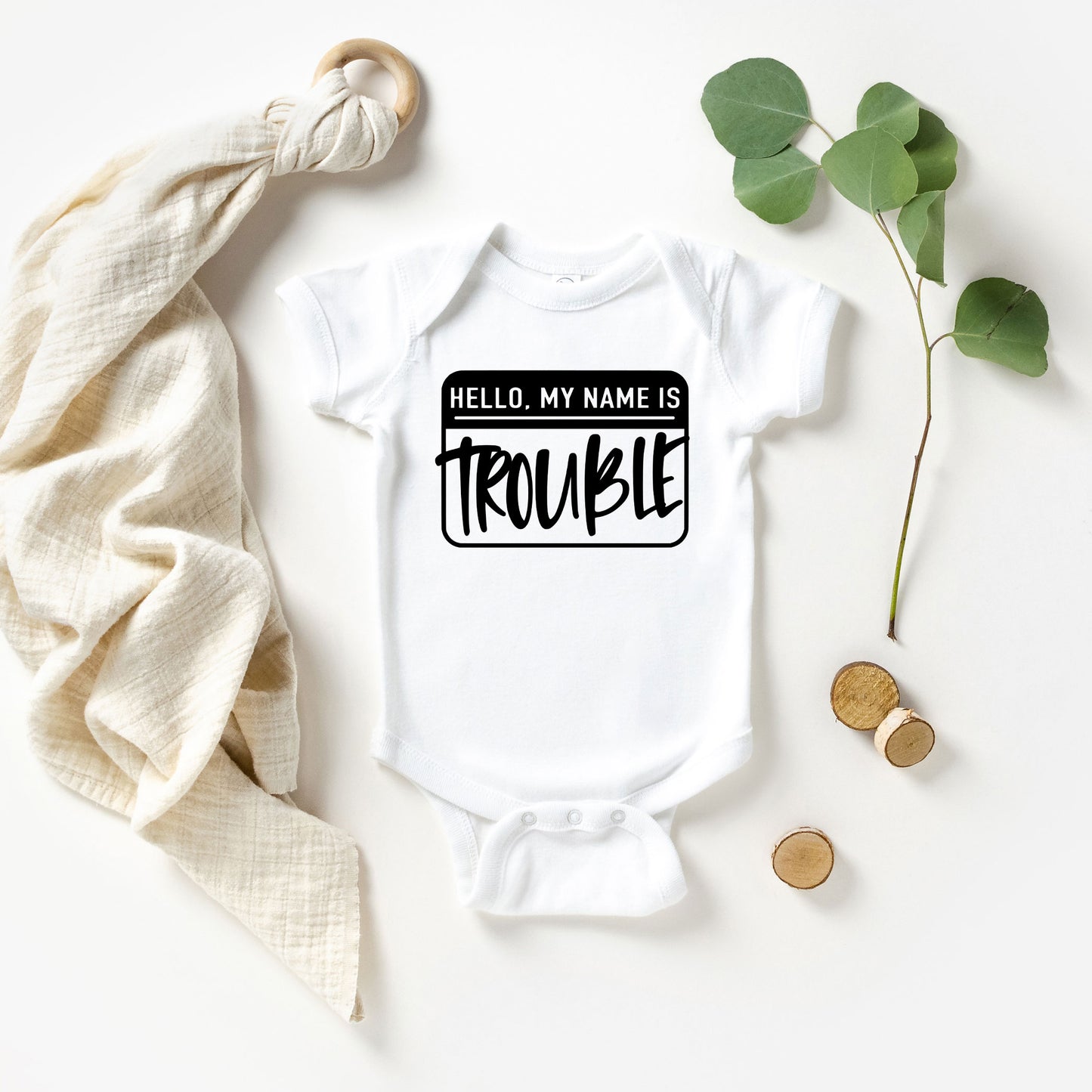 Hello My Name Is Trouble | Baby Graphic Short Sleeve Onesie