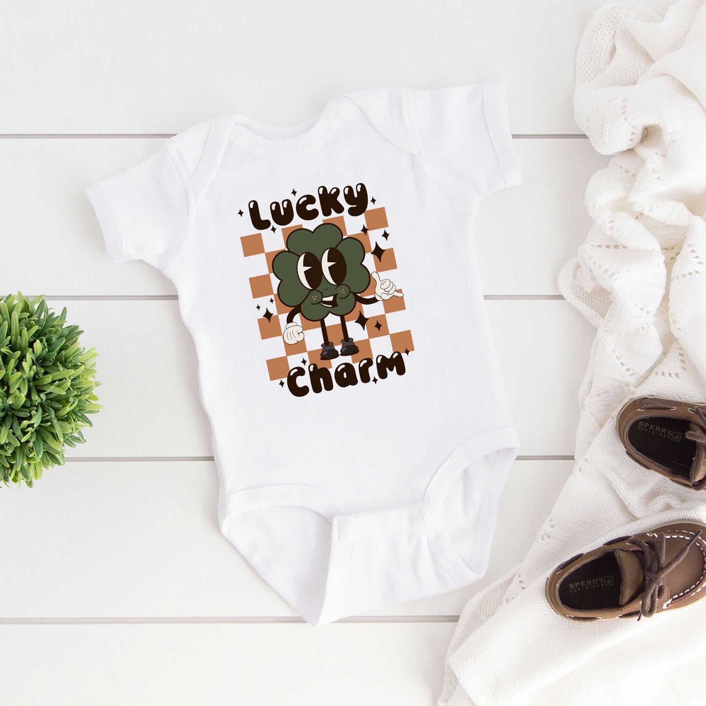 Lucky Charm Checkered | Baby Graphic Short Sleeve Onesie