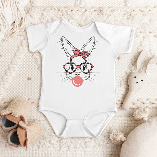 Easter Bunny With Bubble Gum | Baby Graphic Short Sleeve Onesie