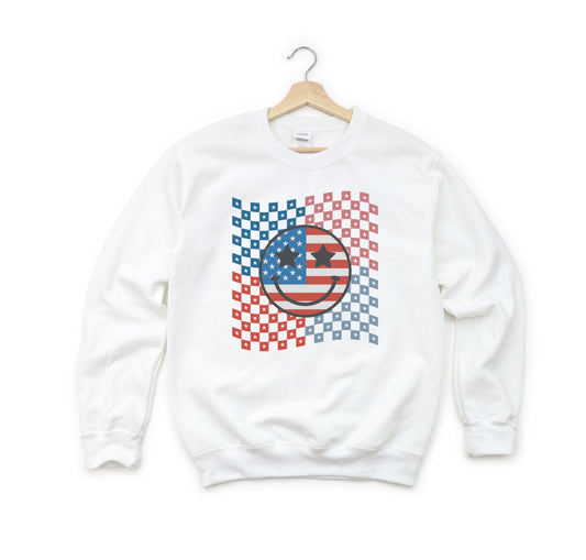 Checkered Patriotic Smiley Face | Youth Sweatshirt