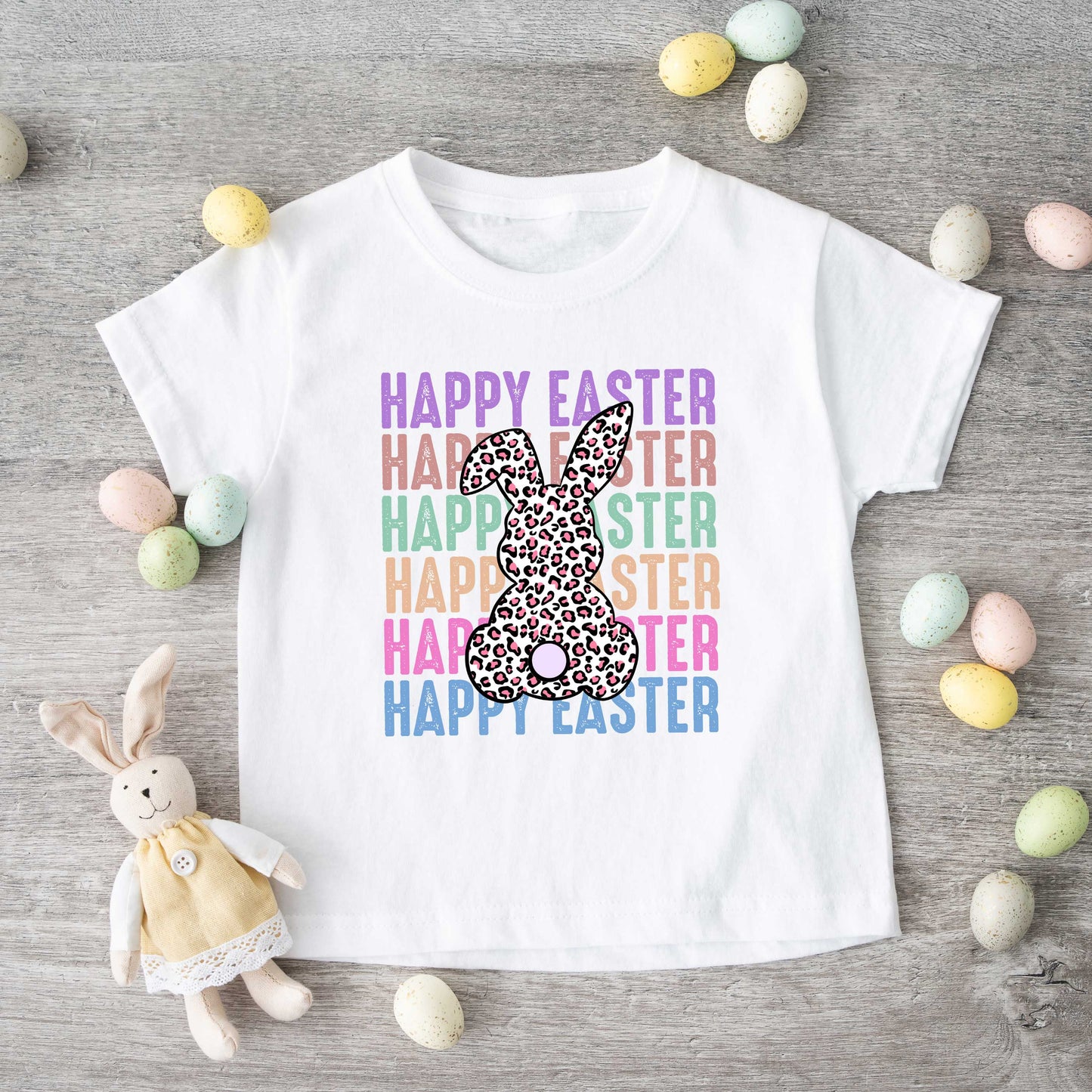 Easter Stacked Leopard Bunny | Youth Short Sleeve Crew Neck