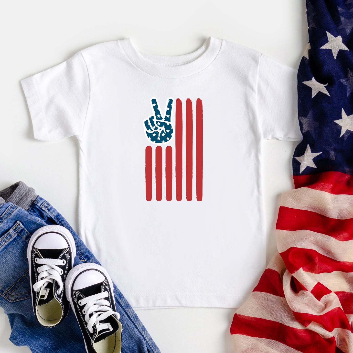 Flag Peace Sign | Toddler Short Sleeve Crew Neck