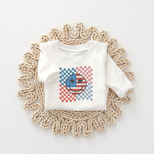 Checkered Patriotic Smiley Face | Toddler Sweatshirt