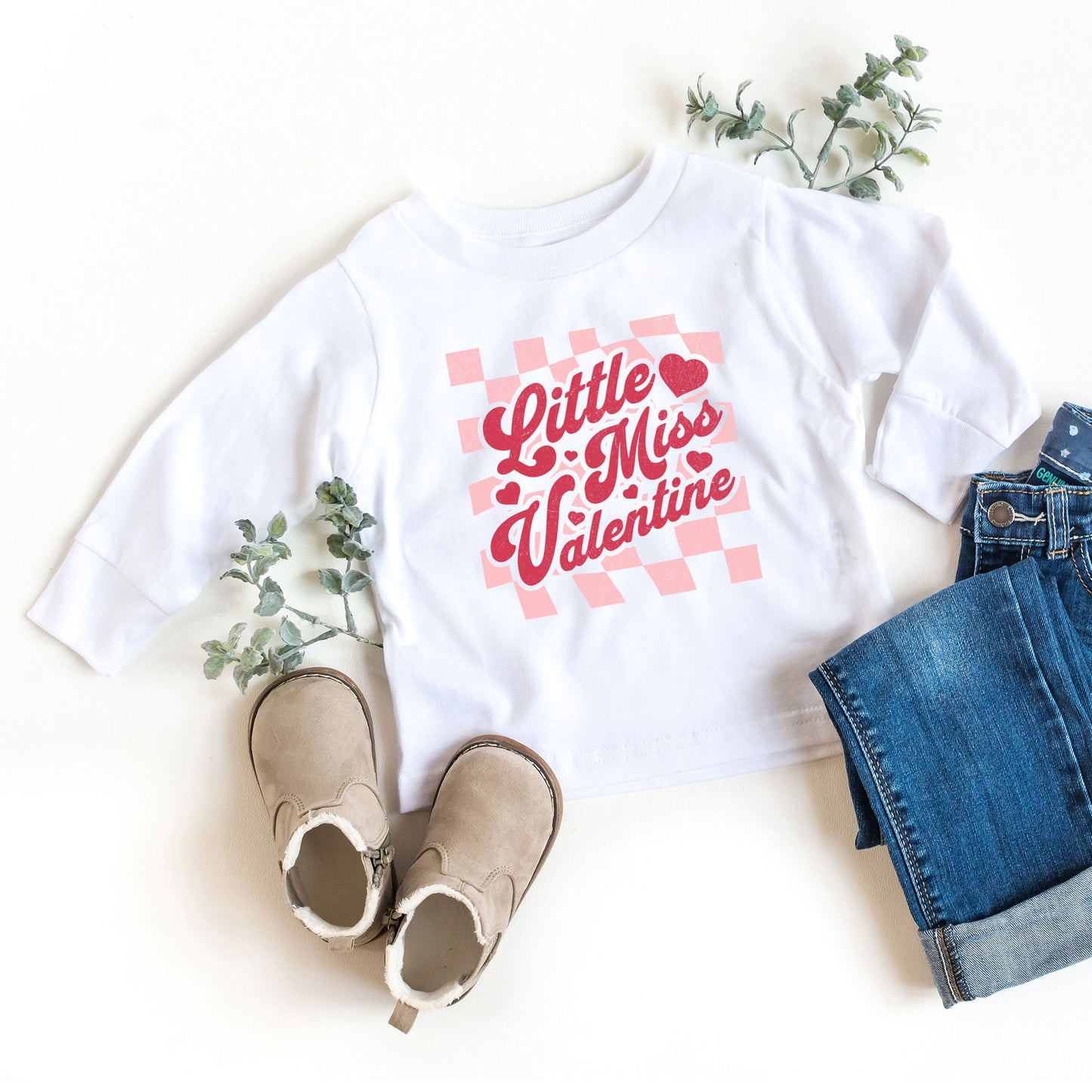 Checkered Little Miss Valentine | Toddler Long Sleeve Tee