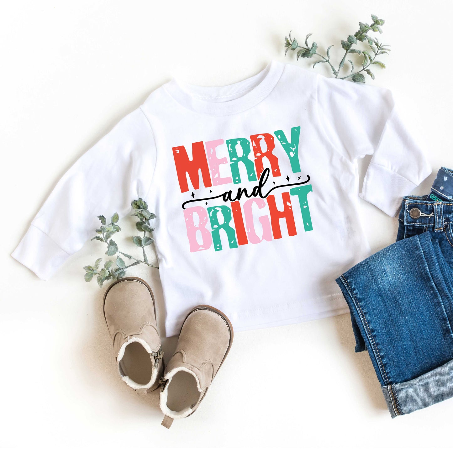 Merry And Bright Colorful | Toddler Graphic Long Sleeve Tee