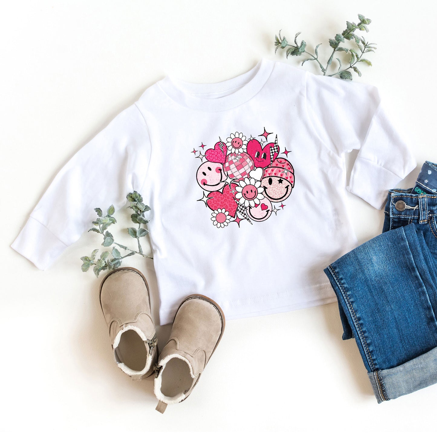 Pink Flower Hearts | Toddler Long Sleeve Tee