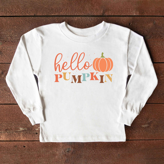 Cursive Hello Pumpkin | Youth Graphic Long Sleeve Tee