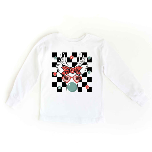 Checkered Reindeer | Toddler Graphic Long Sleeve Tee