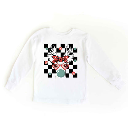 Checkered Reindeer | Youth Graphic Long Sleeve Tee