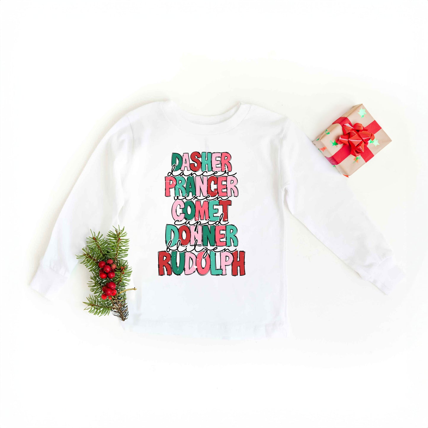 Reindeers Stacked | Youth Graphic Long Sleeve Tee