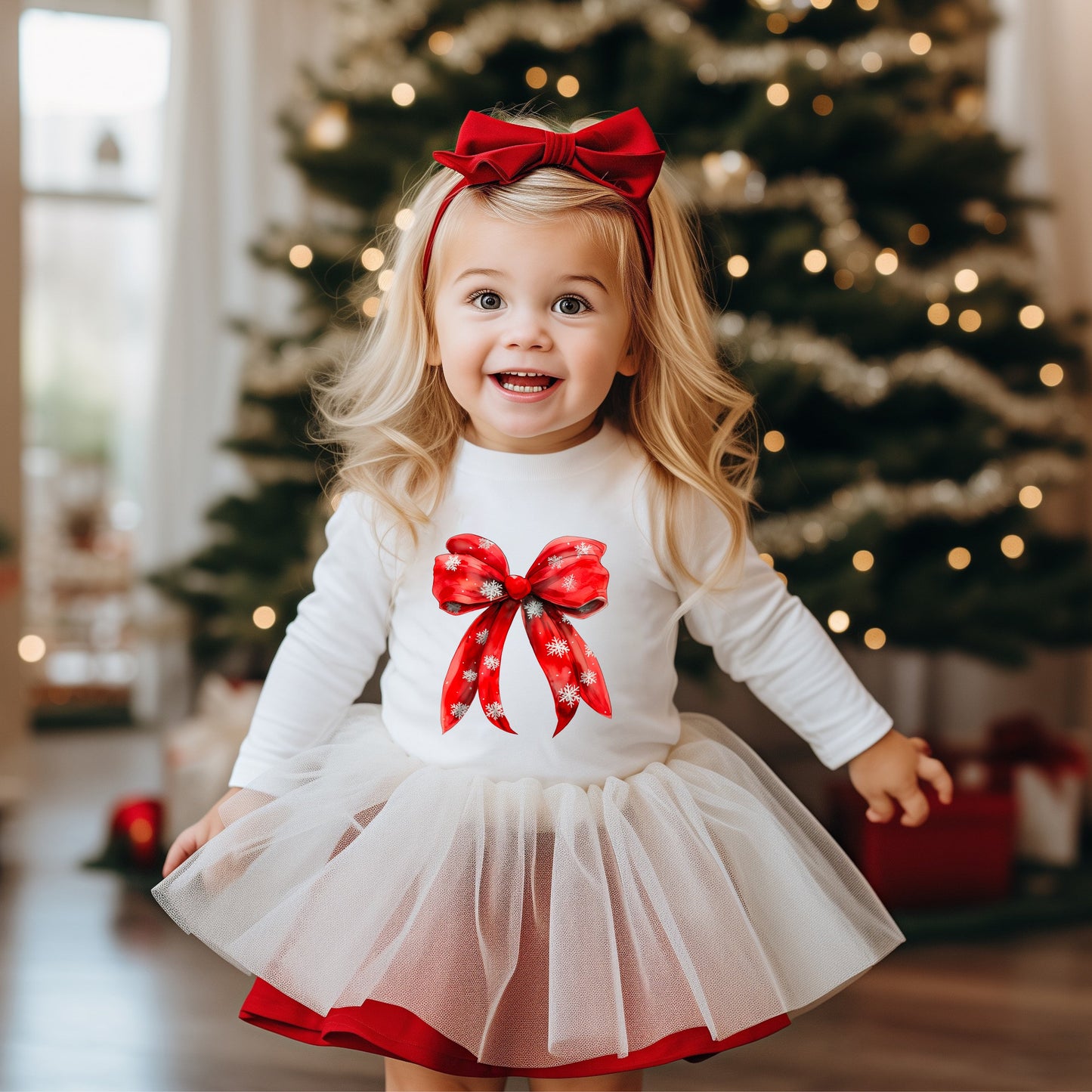 Coquette Christmas Snowflake Bow | Toddler Graphic Long Sleeve Tee