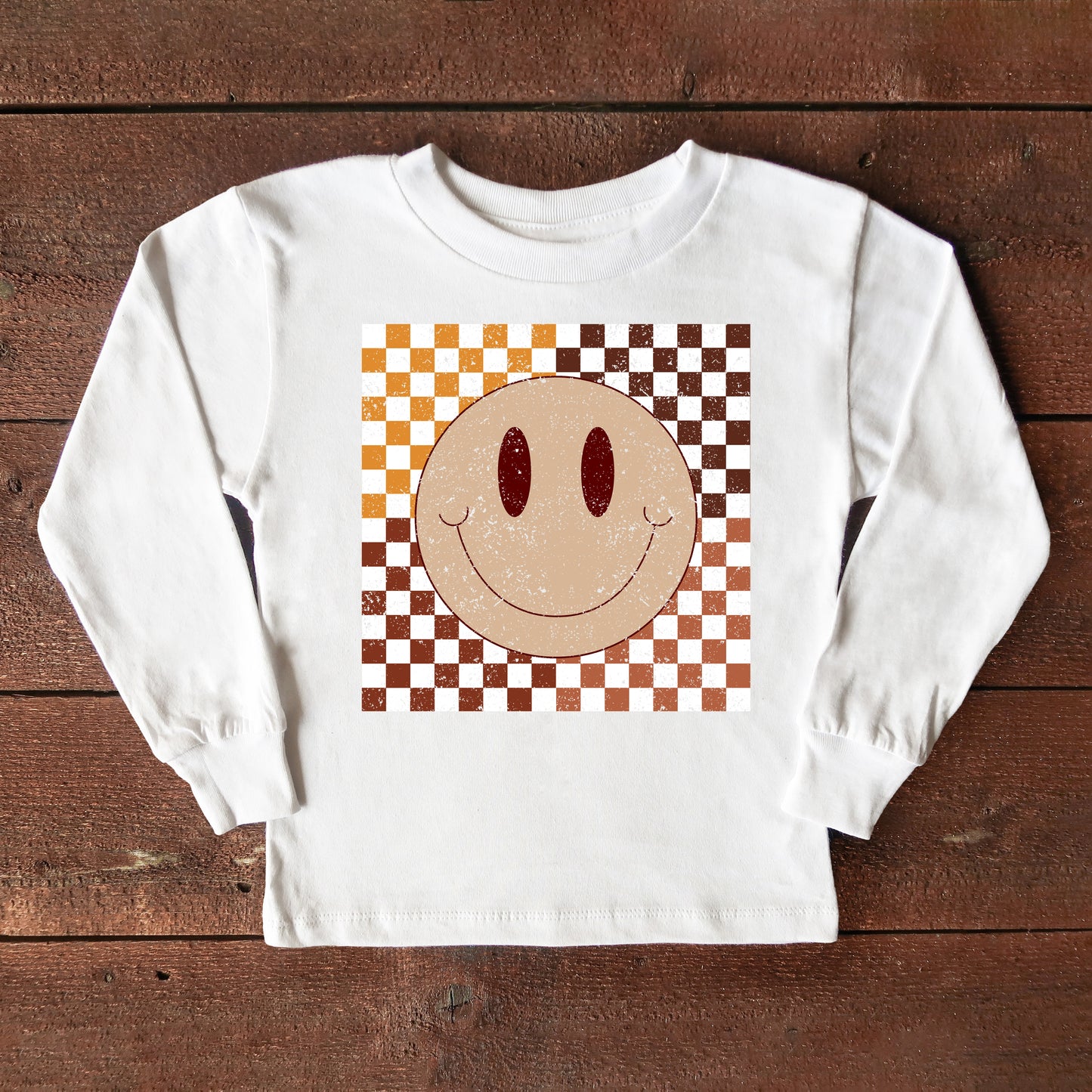 Fall Checkered Smiley | Toddler Long Sleeve Tee