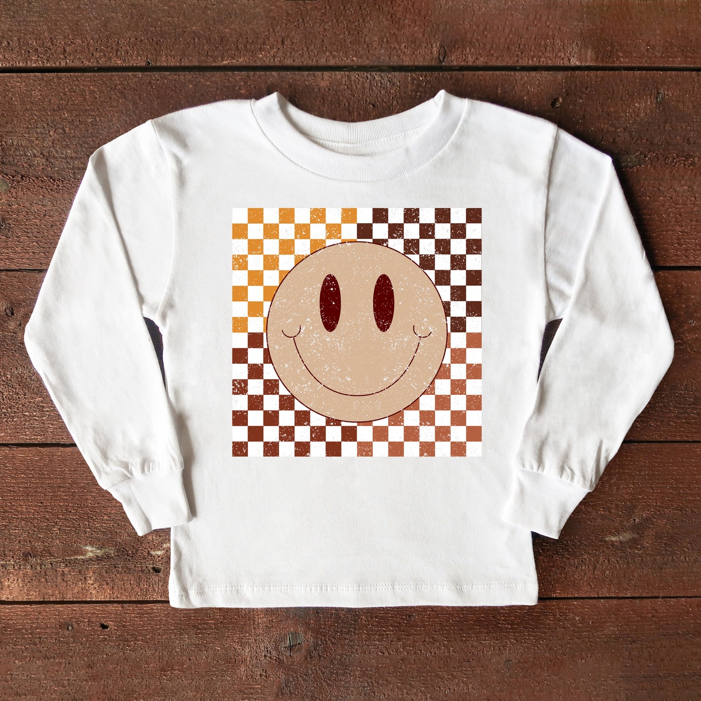 Fall Checkered Smiley | Youth Long Sleeve Tee