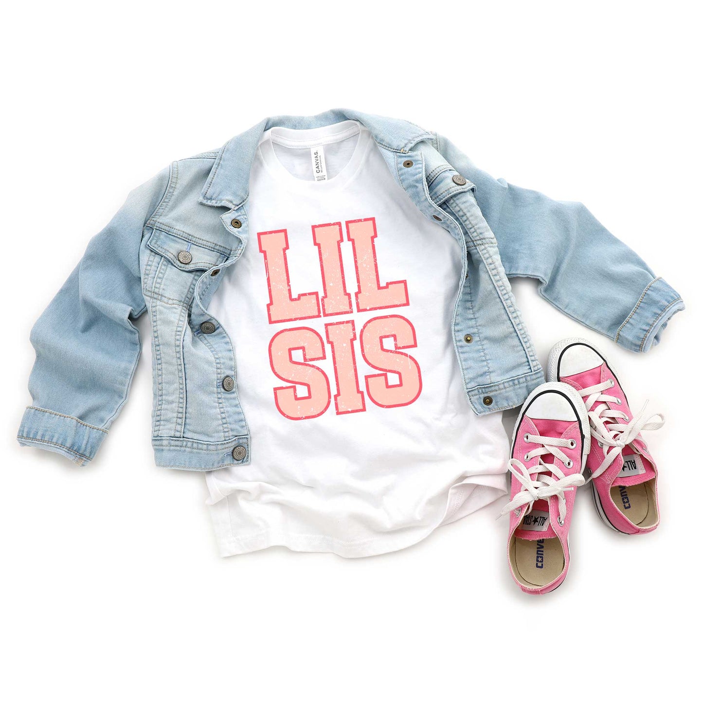 Lil Sis Distressed | Toddler Short Sleeve Crew Neck