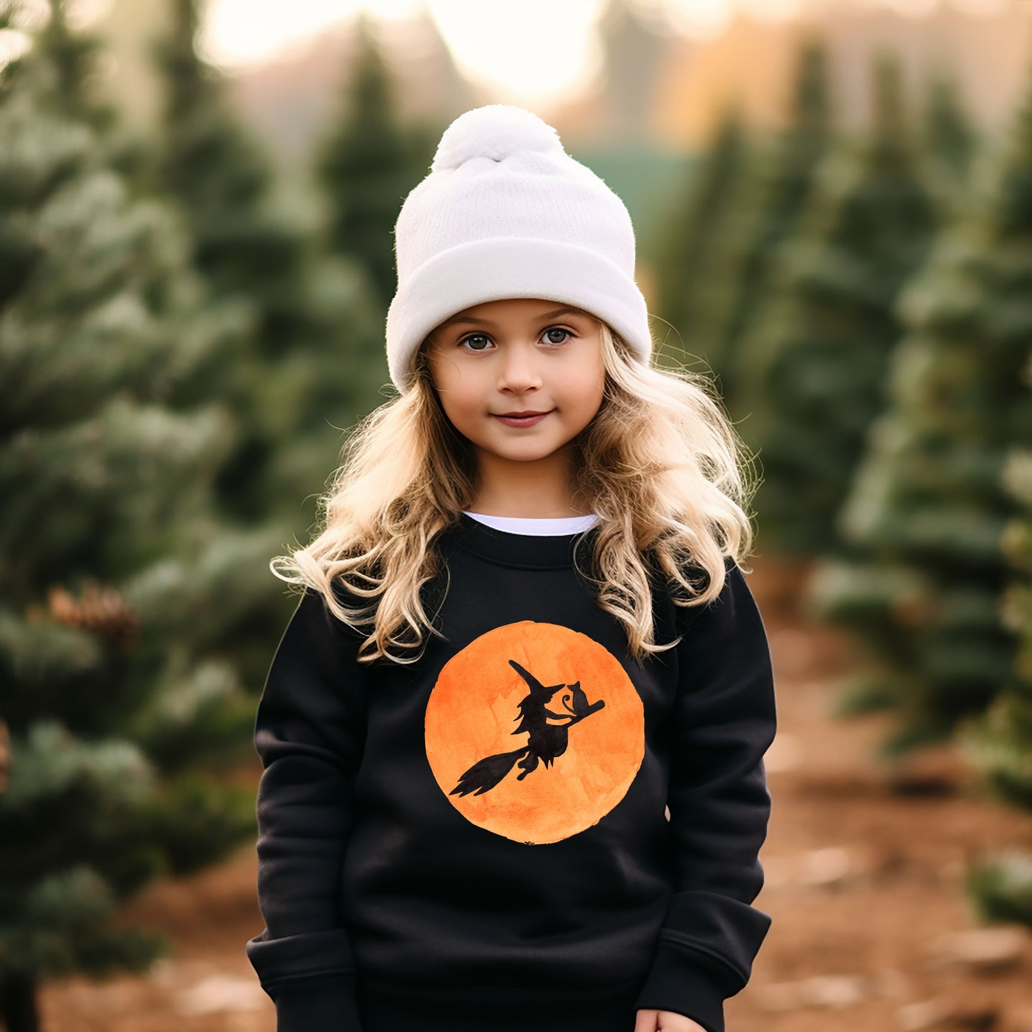 Watercolor Witch On Broom | Youth Graphic Sweatshirt