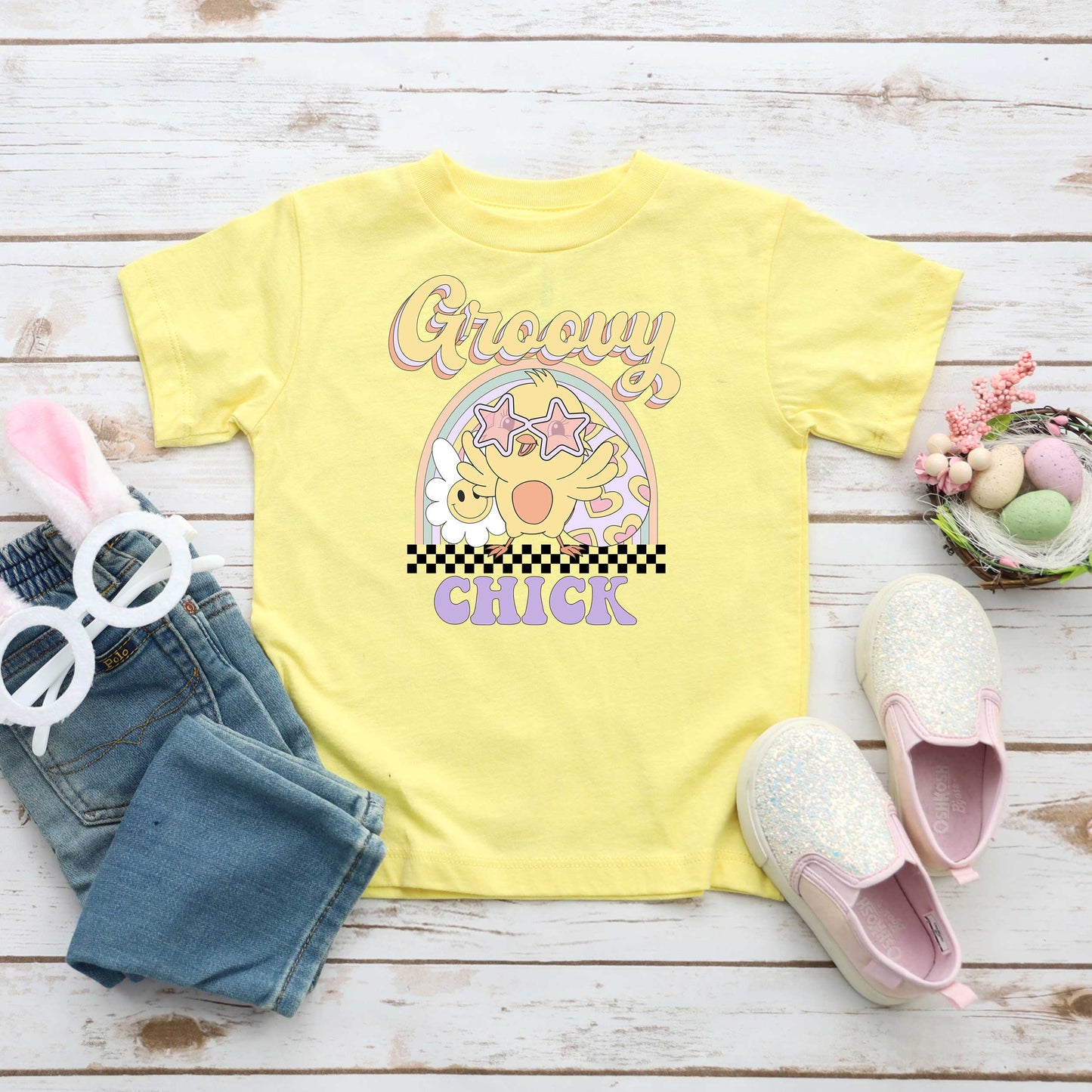 Groovy Easter Chick | Toddler Short Sleeve Crew Neck