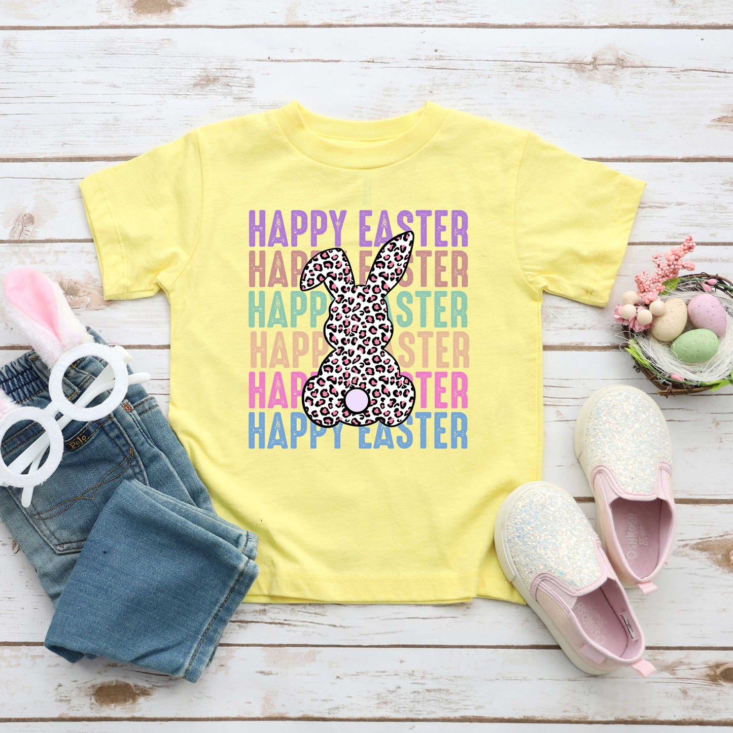 Easter Stacked Leopard Bunny | Toddler Short Sleeve Crew Neck