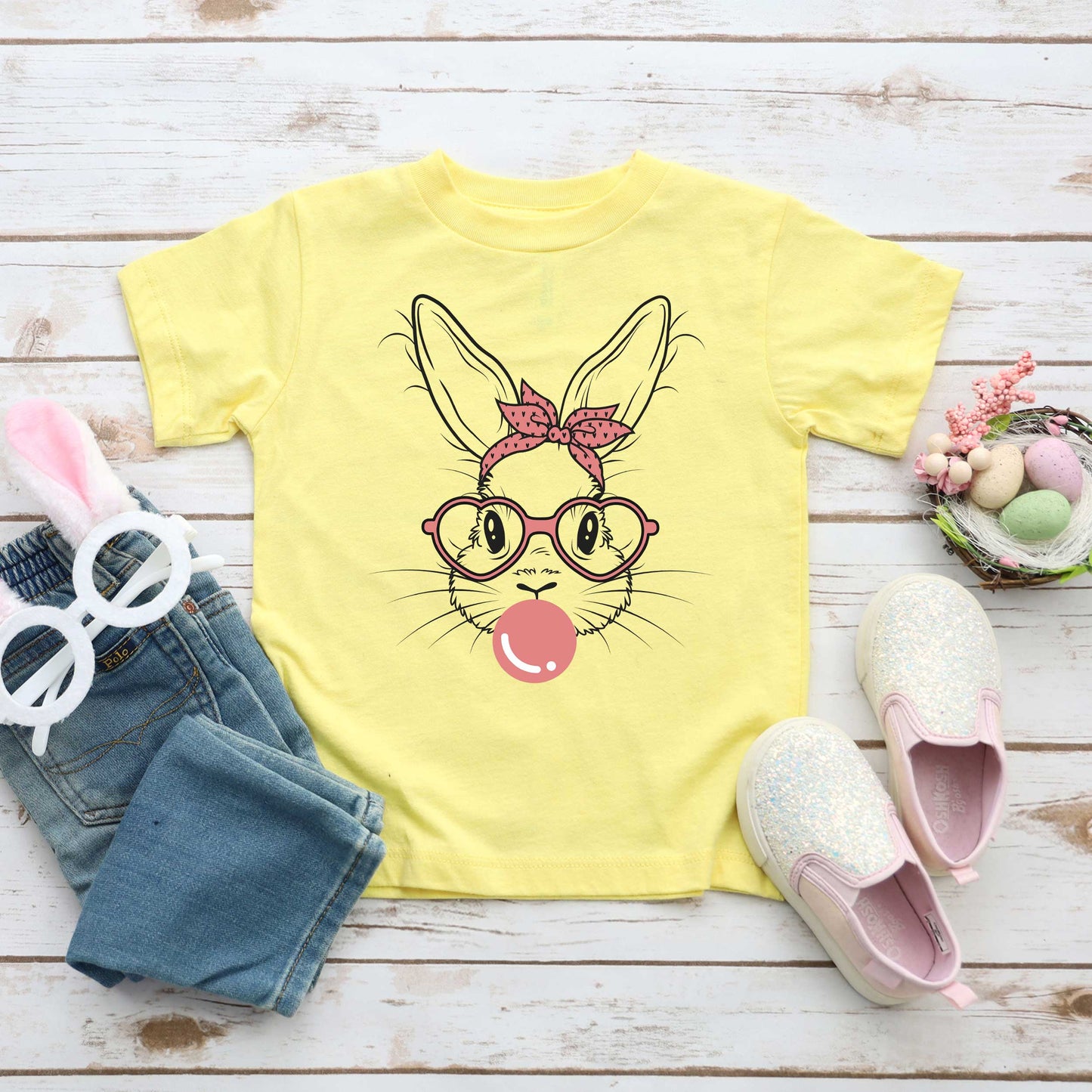 Easter Bunny With Bubble Gum | Toddler Short Sleeve Crew Neck