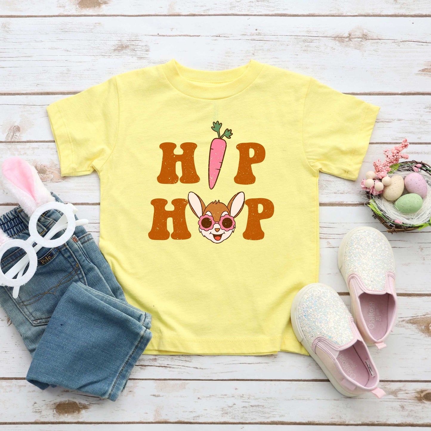 Hip Hop Bunny With Sunglasses | Toddler Short Sleeve Crew Neck