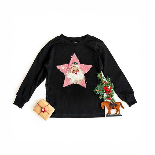 Pink Santa Star | Toddler Graphic Long Sleeve Tee