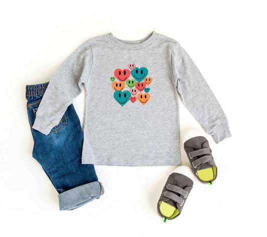 Distressed Smiley Hearts | Toddler Long Sleeve Tee