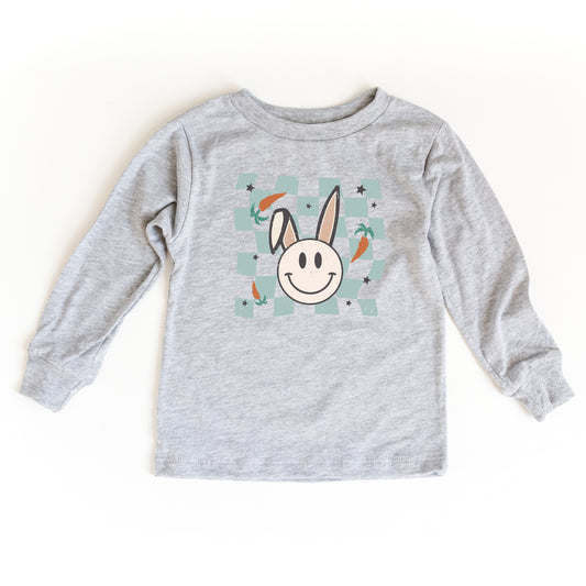 Checkered Smiley Easter Bunny | Youth Long Sleeve Tee