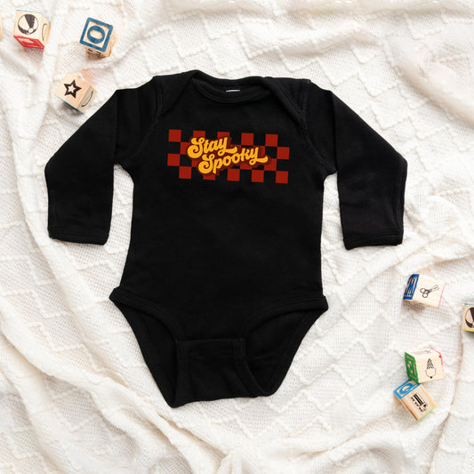 Stay Spooky Retro Checkered | Baby Long Sleeve Onesie