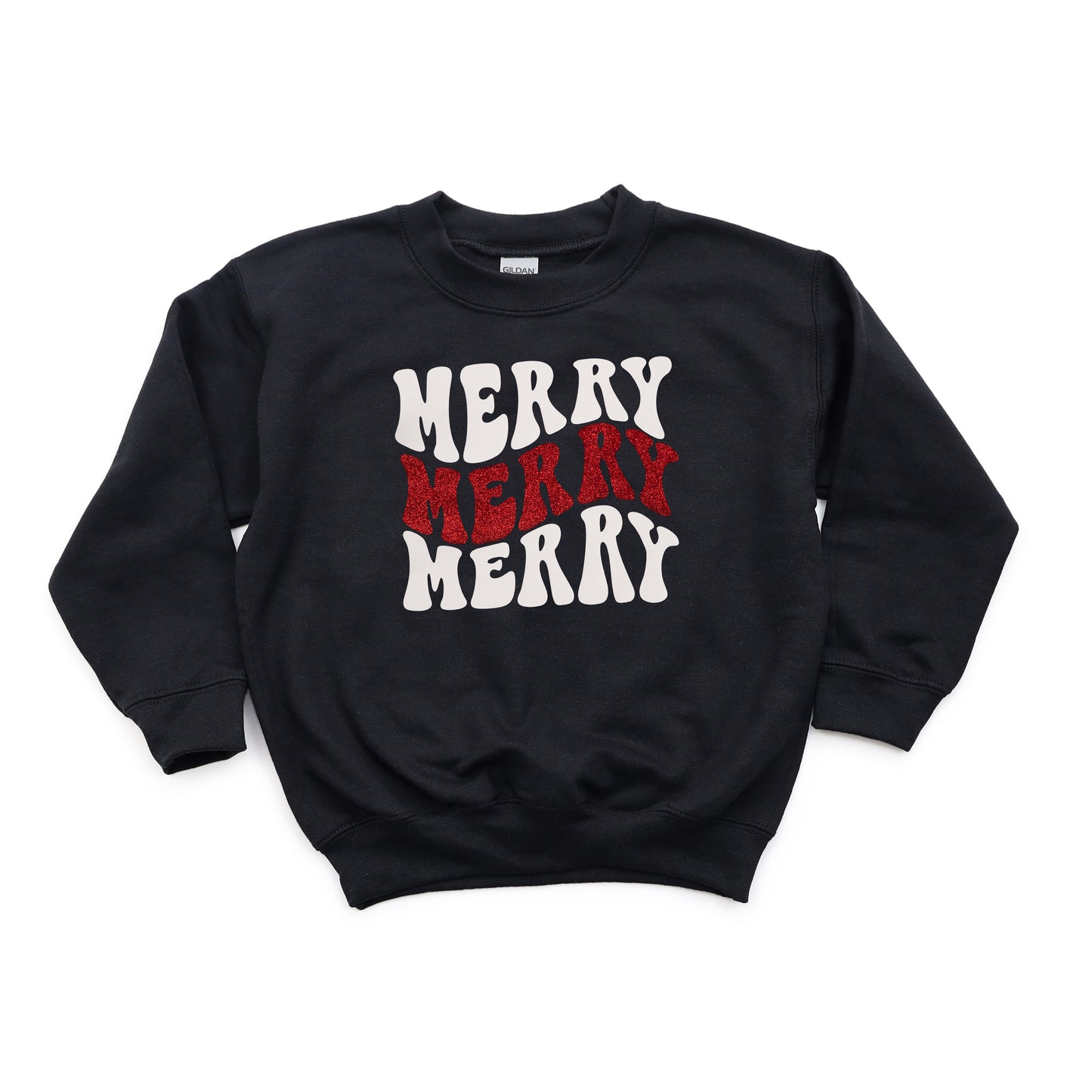 Merry Stacked Wavy Glitter | Youth Sweatshirt