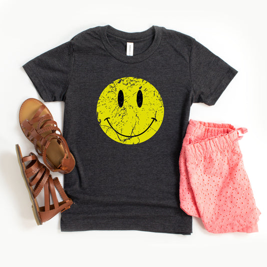 Distressed Smiley Face | Youth Short Sleeve Crew Neck