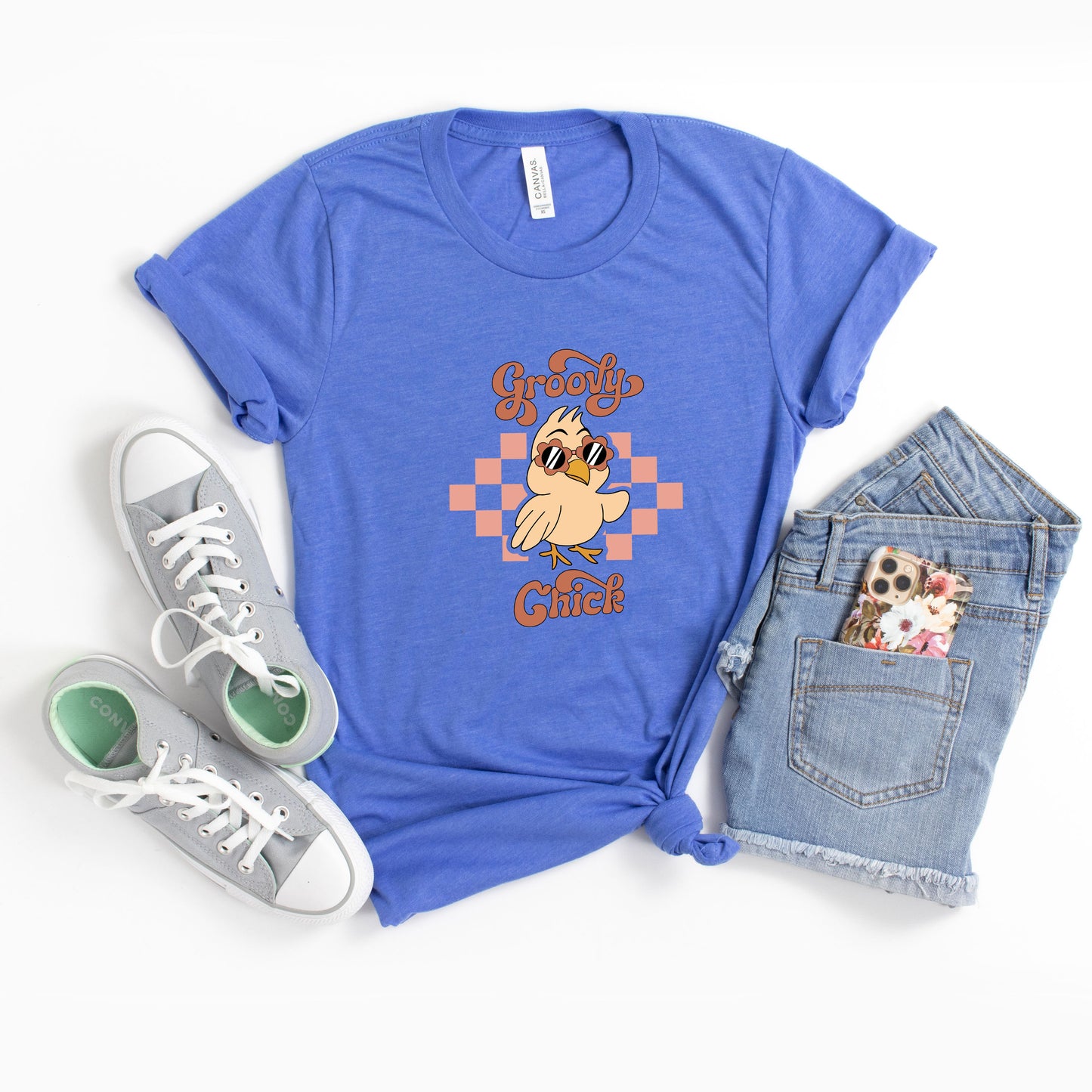 Groovy Chick Checkered | Youth Short Sleeve Crew Neck