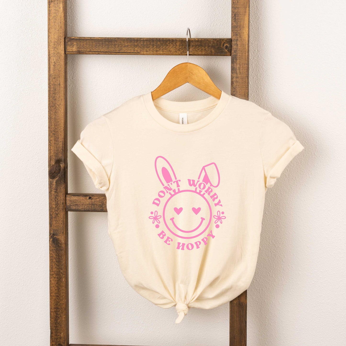 Don't Worry Be Hoppy Smiley Bunny | Youth Short Sleeve Crew Neck