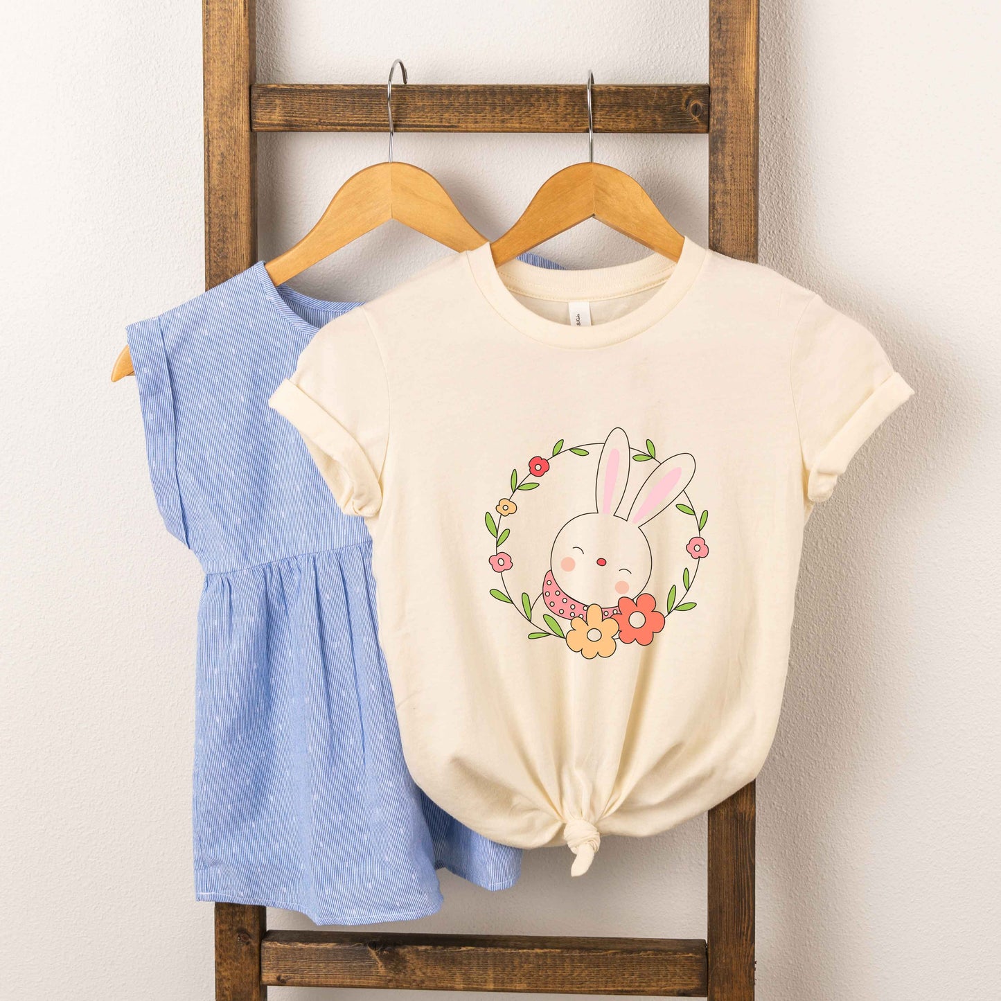 Easter Bunny Flower Wreath | Toddler Short Sleeve Crew Neck