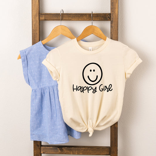 Happy Girl Smiley Face | Toddler Short Sleeve Crew Neck