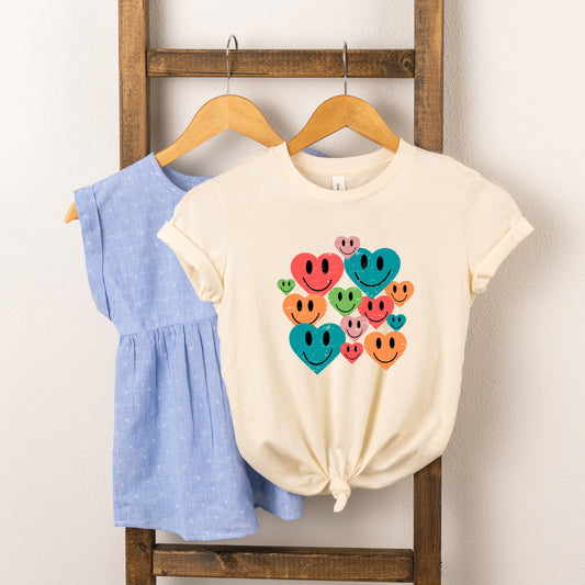 Distressed Smiley Hearts | Youth Short Sleeve Crew Neck