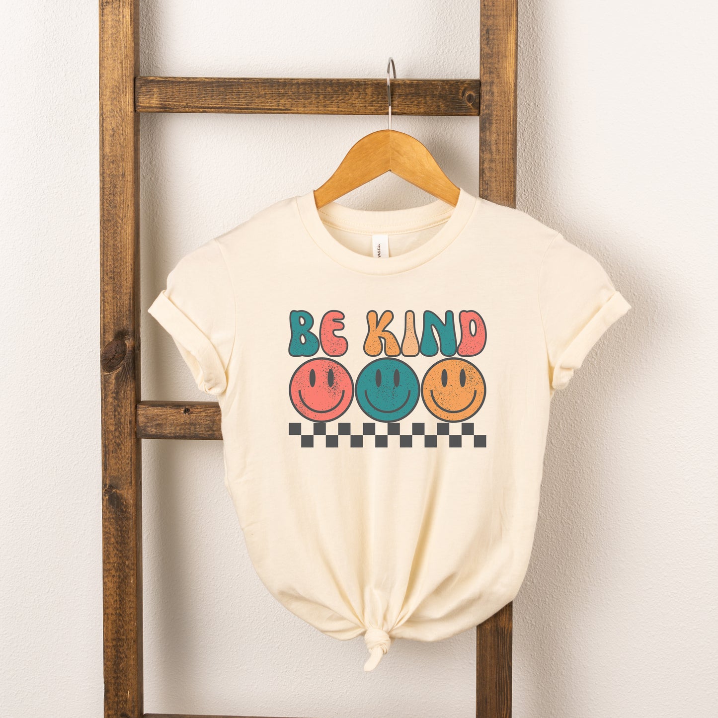 Checkered Be Kind Smiley Face | Youth Short Sleeve Crew Neck