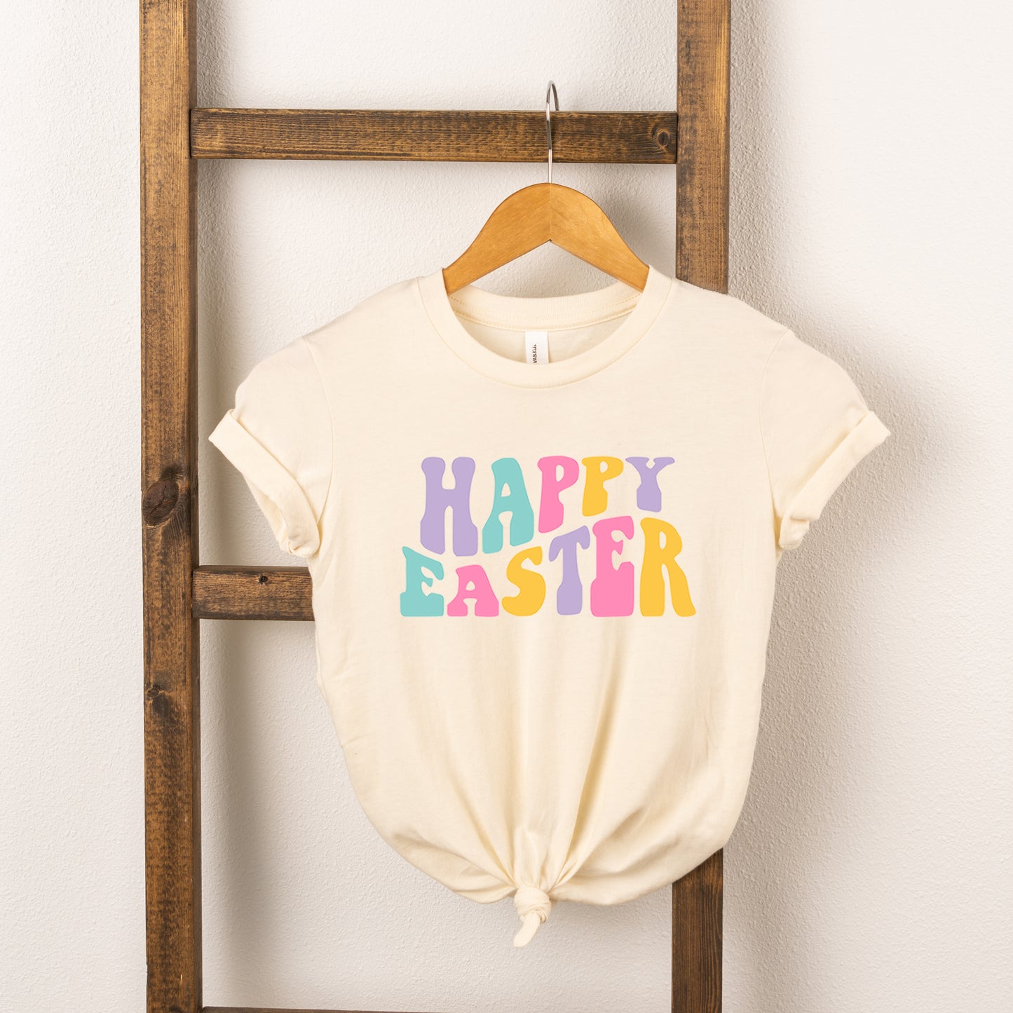 Happy Easter Wavy Colorful | Toddler Short Sleeve Crew Neck