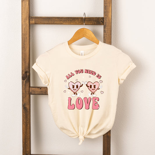 Retro All You Need Is Love Hearts | Toddler Short Sleeve Crew Neck