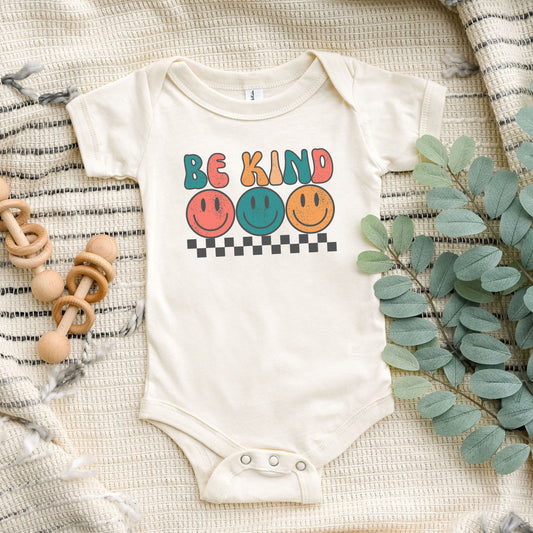 Checkered Be Kind Smiley Face | Baby Onesie