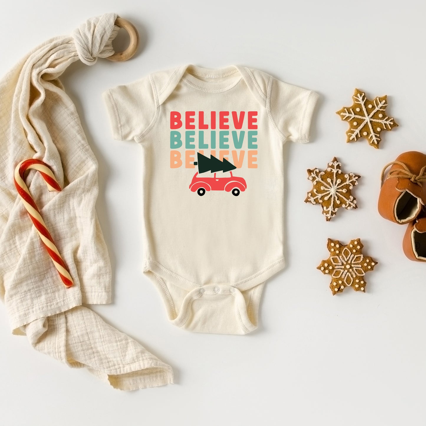 Believe Stacked Car | Baby Onesie